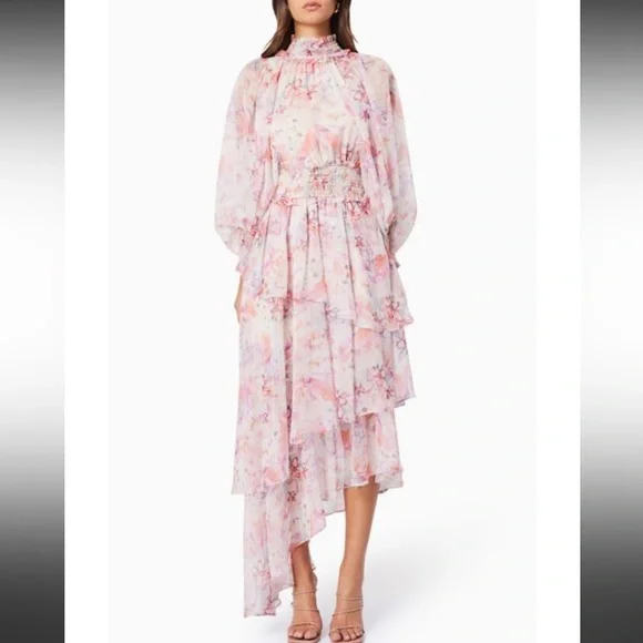 Elliott Astrid Floral Dress Asymmetrical Formal Maxi Midi - Picture 1 of 10